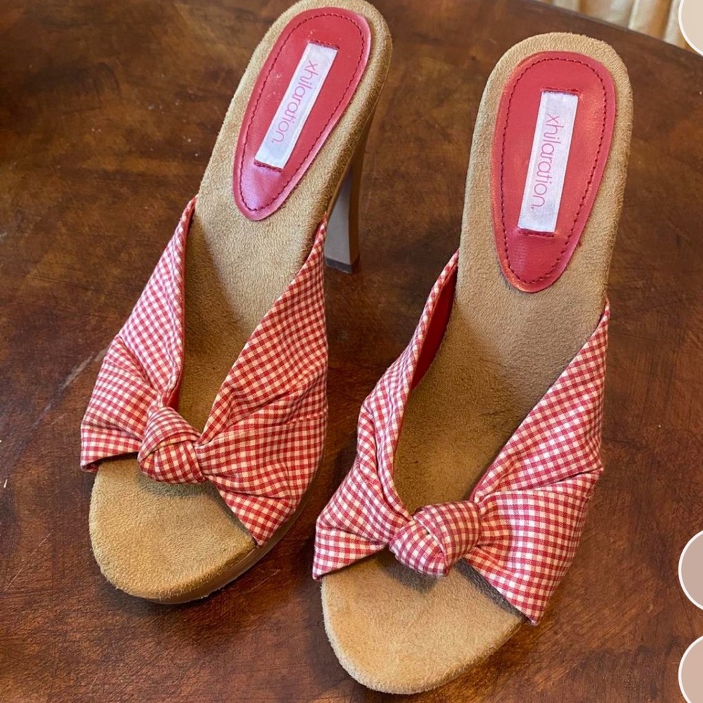 Xhilaration Red Gingham Open-Toe Heels